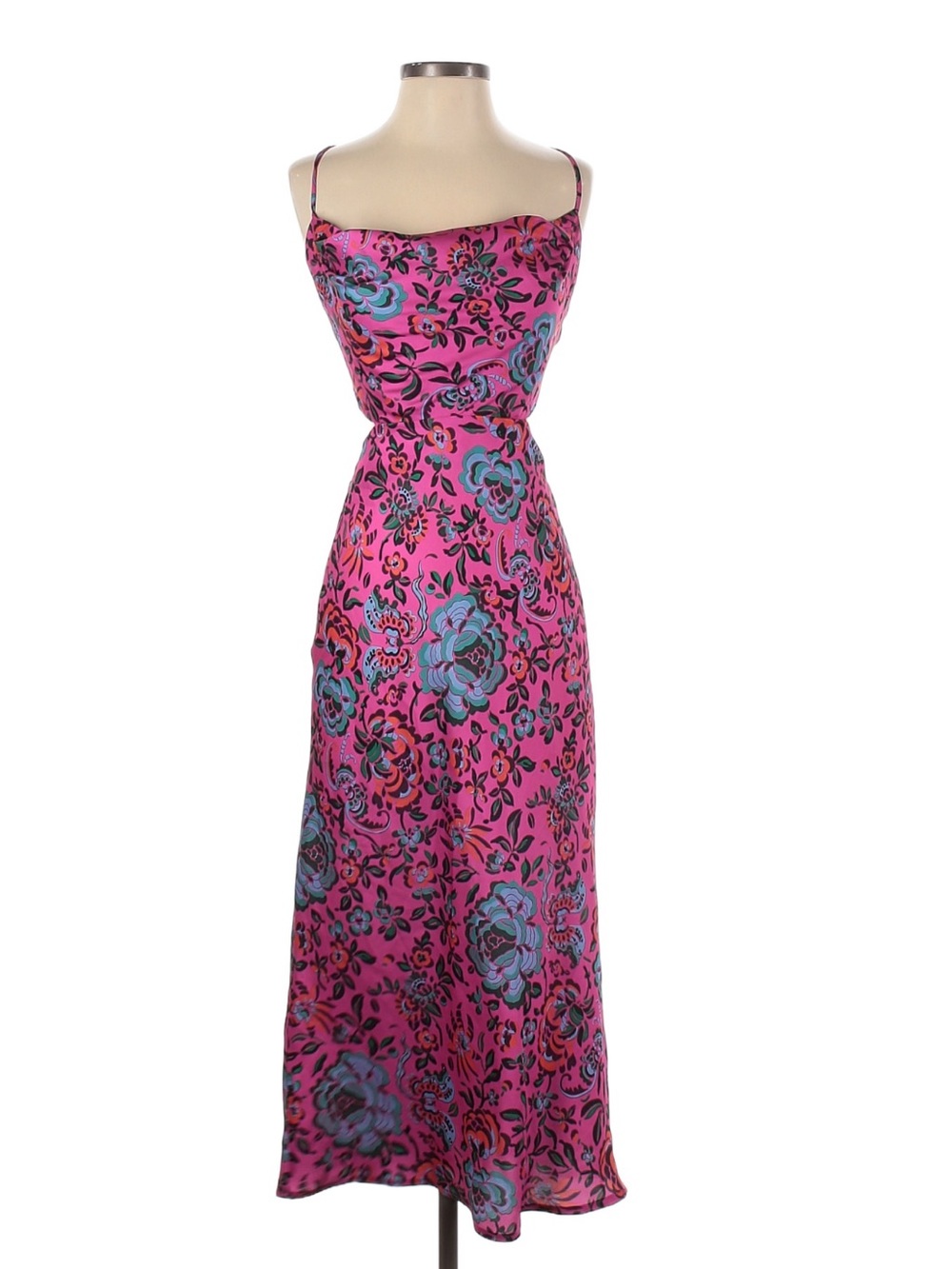 Runaway floral pink blue black pattern midi dress xs